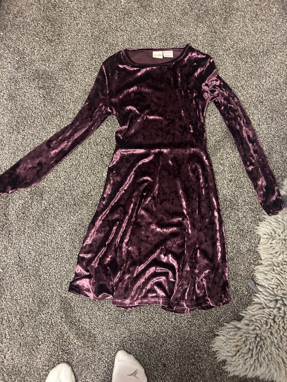 Girls' Velvet Long-Sleeve Dress - Deep Plum